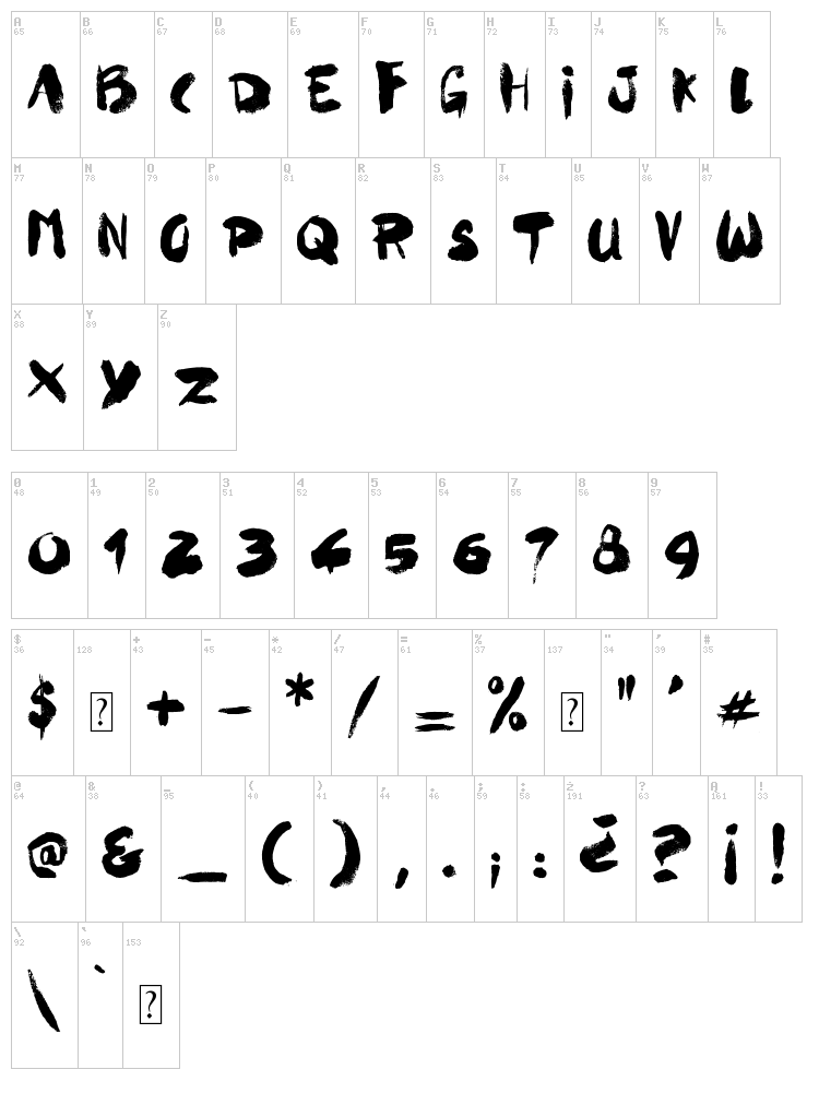 Ghost Crazy font map